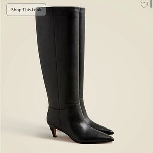 J.Crew Stevie Knee-High Black Leather Kitten Heel Boots